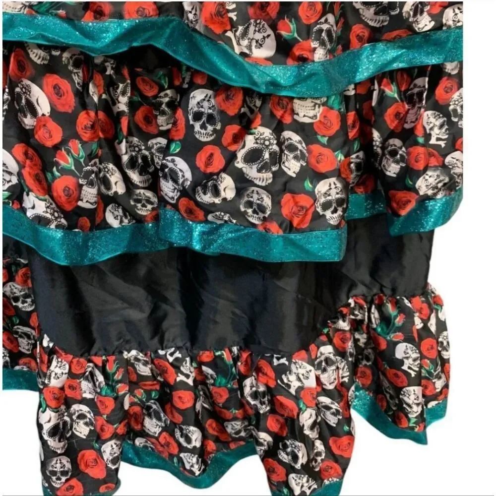 Sugar Skulls And Roses Day of the Dead Kids Costume - Black and Red Size 10-12